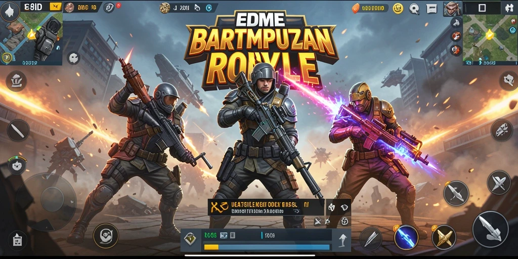 Gamer bertarung di medan perang Battle Royale yang intens.