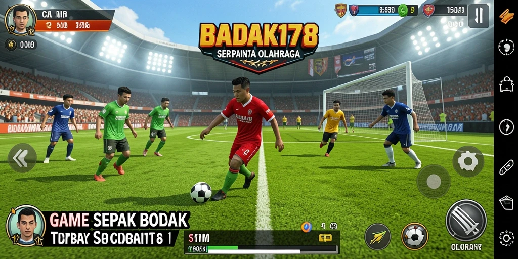 Tampilan gameplay seru dalam BADAK178 yang menggambarkan aksi sepak bola.