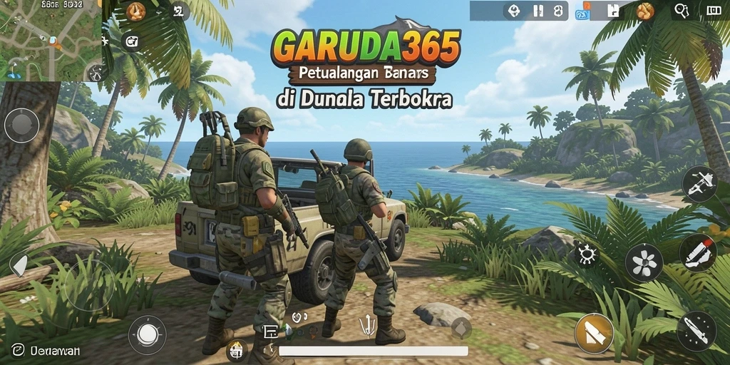 Screenshot GARUDA365 menampilkan aksi mendebarkan di dunia terbuka.