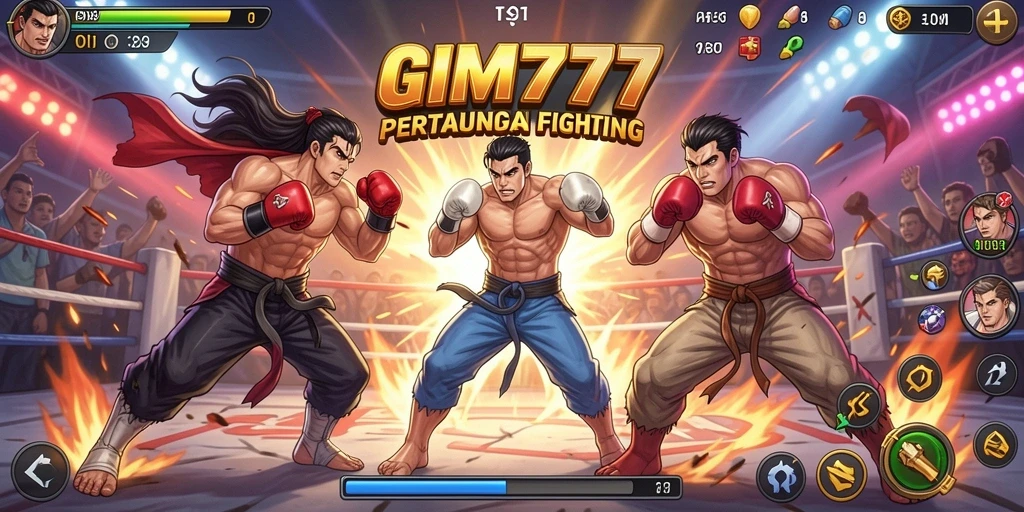 Tampilan gameplay menegangkan dari GIM777 yang penuh aksi pertarungan.
