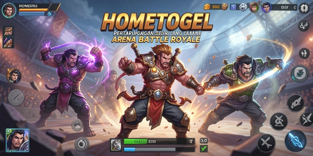 Tampilan gameplay HOMETOGEL dalam suasana pertarungan Battle Royale yang intens.
