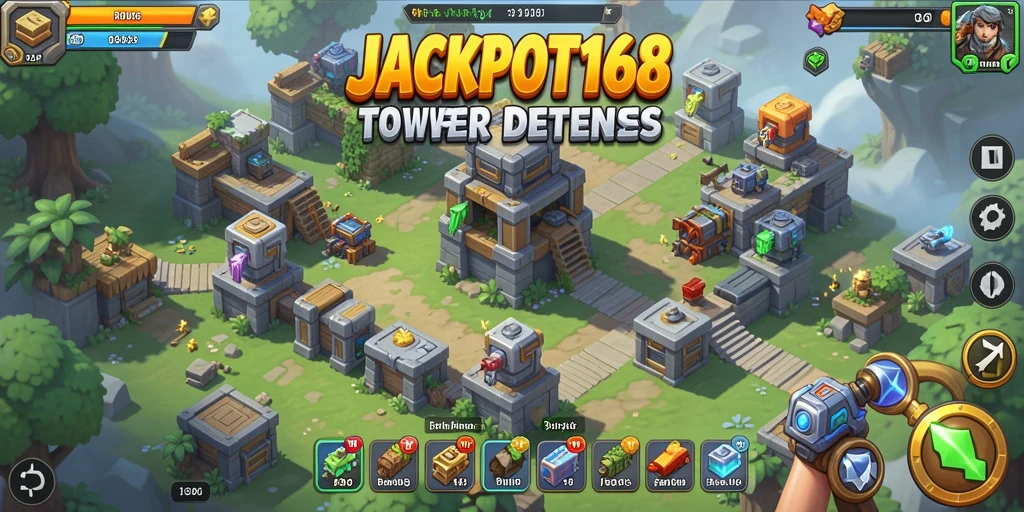Screenshot menunjukkan aksi pertahanan menara dalam JACKPOT168 yang mendebarkan.