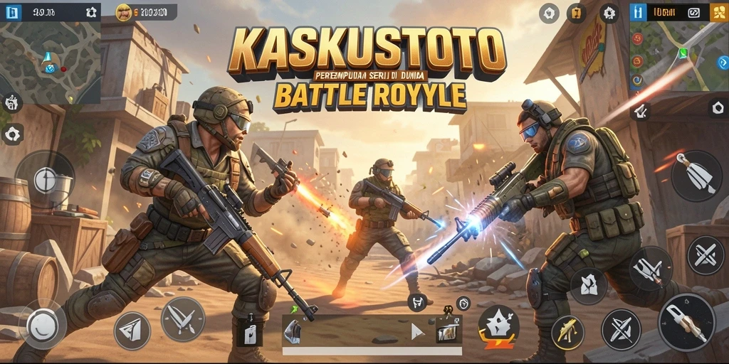 Tampilan gameplay KASKUSTOTO yang seru dalam pertempuran Battle Royale.