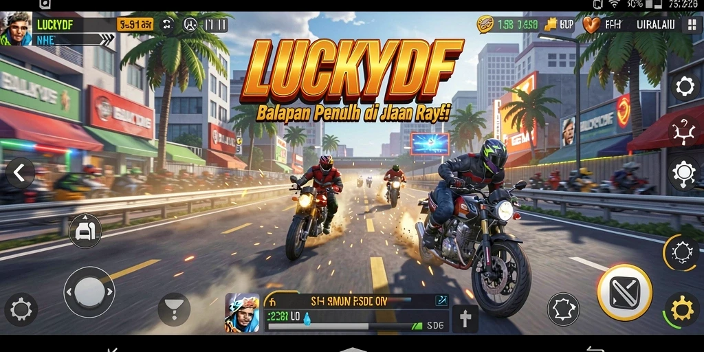 Gameplay LUCKYDF menampilkan kecepatan dan adrenalin tinggi di lintasan.
