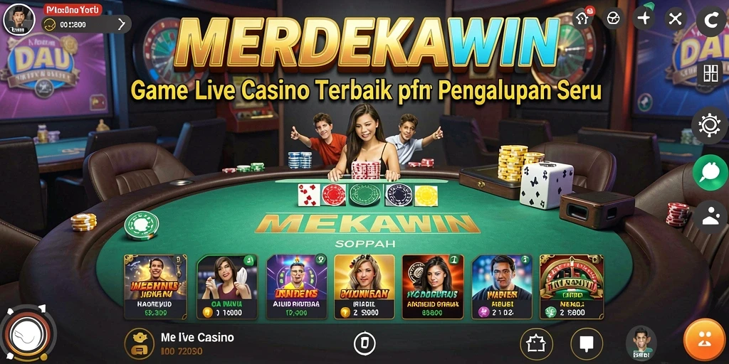 Tampilan gameplay MERDEKAWIN dengan dealer langsung dan permainan yang menarik.