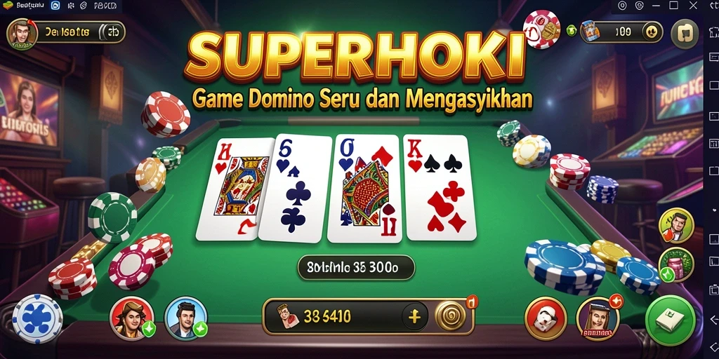 Screenshot gameplay SUPERHOKI yang menunjukkan suasana seru bermain domino.